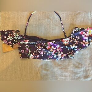 Hobie Vibrant Floral Bikini Top With Off The Shoulder Ruffles